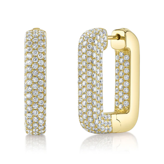 14K Gold 4.12 CT Diamond Rectangle Hoop Earrings