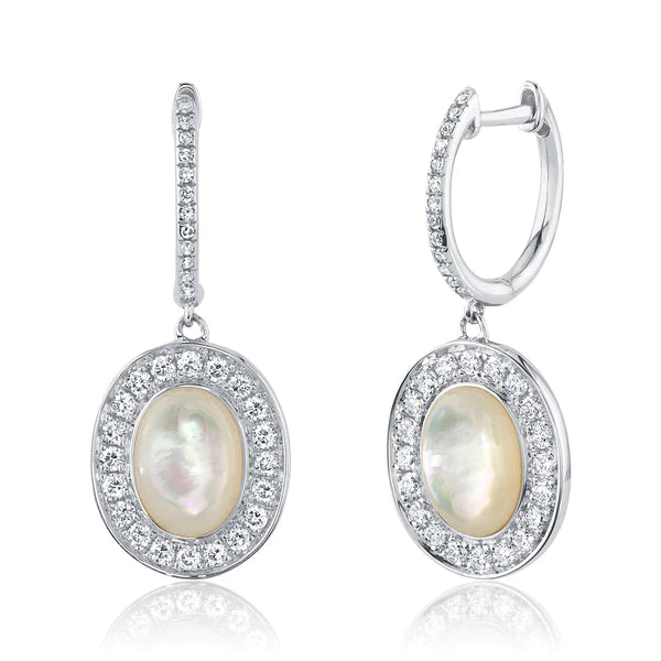 14k Gold Diamond Mother of Pearl Earrings