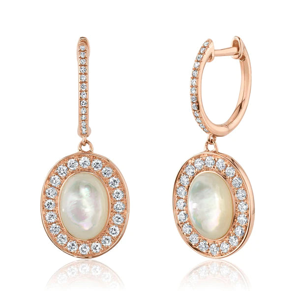14k Gold Diamond Mother of Pearl Earrings