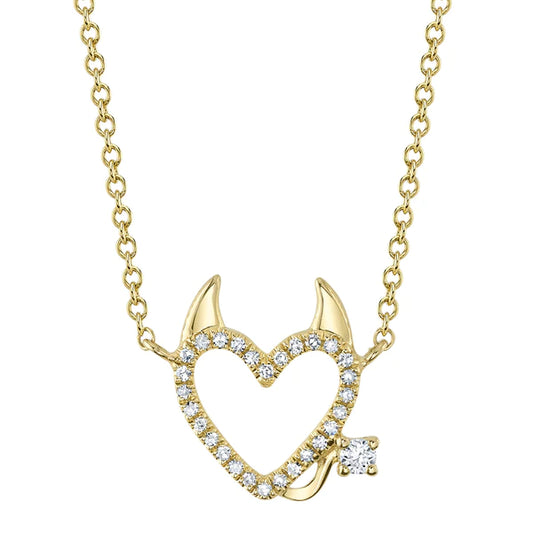 14K Gold Diamond Devil Heart Necklace