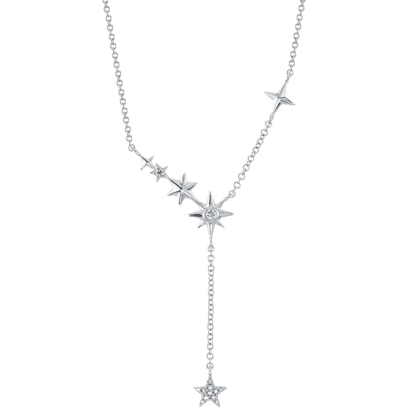 14K Gold Diamond Star Lariat Necklace