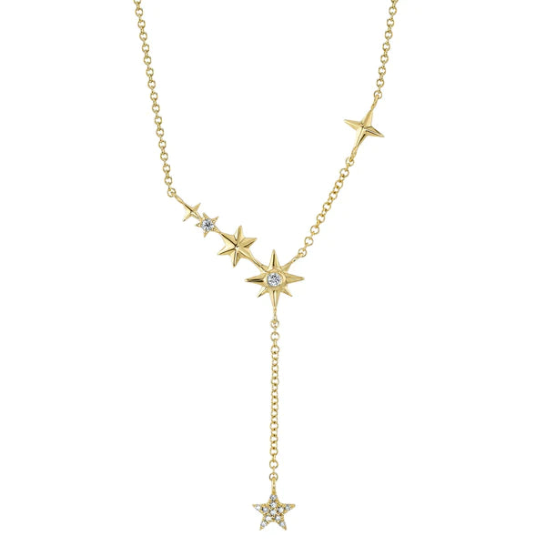 14K Gold Diamond Star Lariat Necklace
