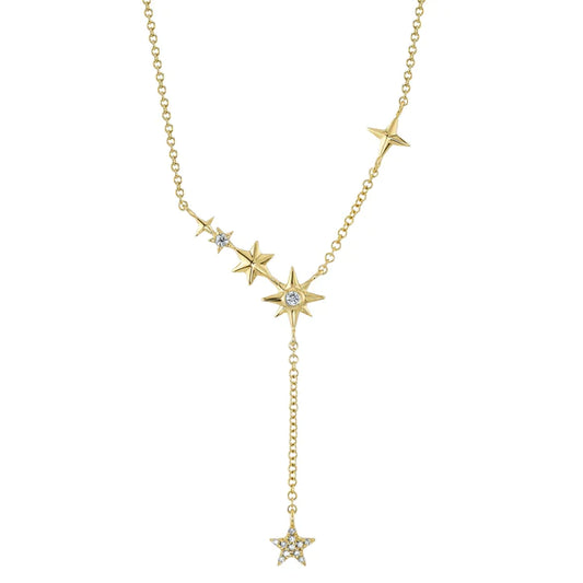 14K Gold Diamond Star Lariat Necklace
