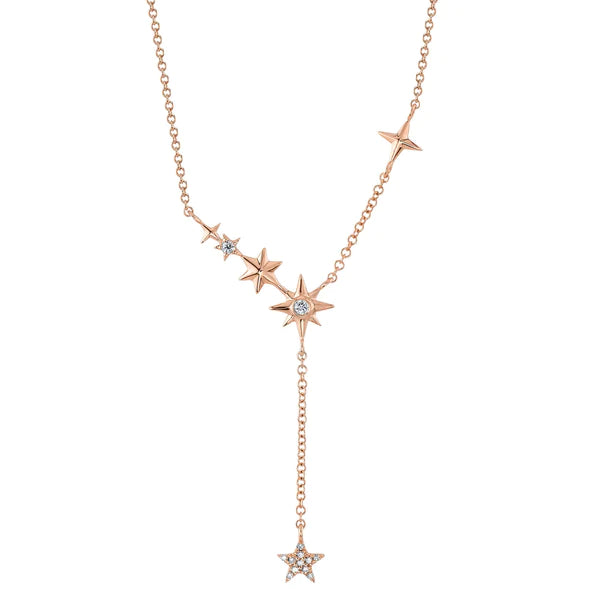 14K Gold Diamond Star Lariat Necklace
