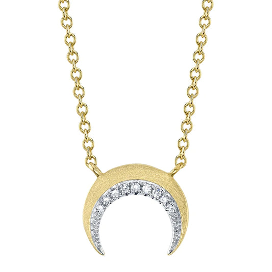 14K Gold Diamond Crescent Moon Nekclace