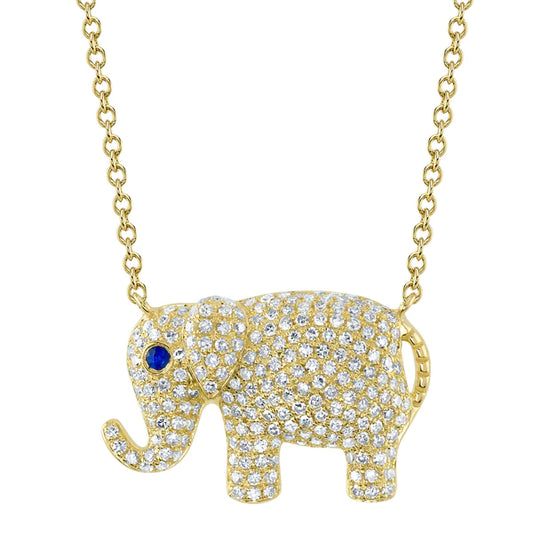 14K Gold Elephant Diamond Necklace