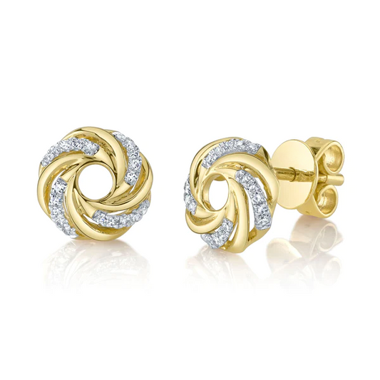 14K Gold Diamond Circle Stud Earrings