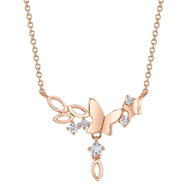 14K Gold Diamond Butterfly Necklace