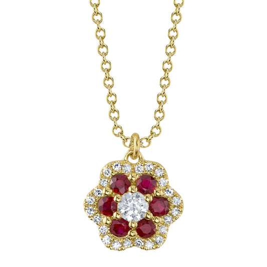 14K Gold Diamond Flower Necklace