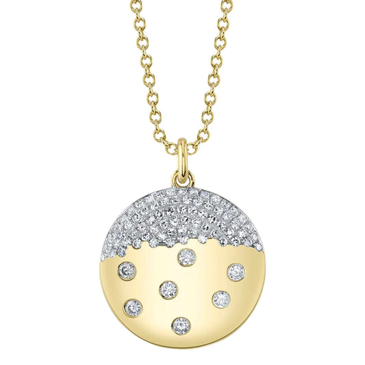 14K Gold Diamond Disc Necklace