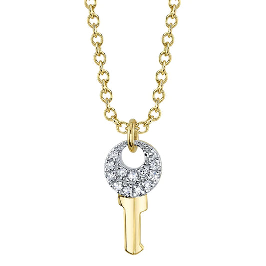 14K Gold Diamond Key Necklace