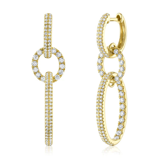 14K Gold Diamond Dangle Oval Earrings
