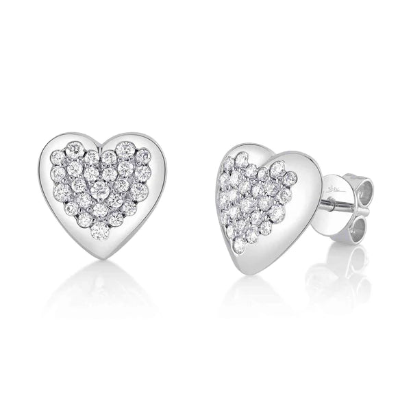 14K Gold Diamond Heart Stud Earrings