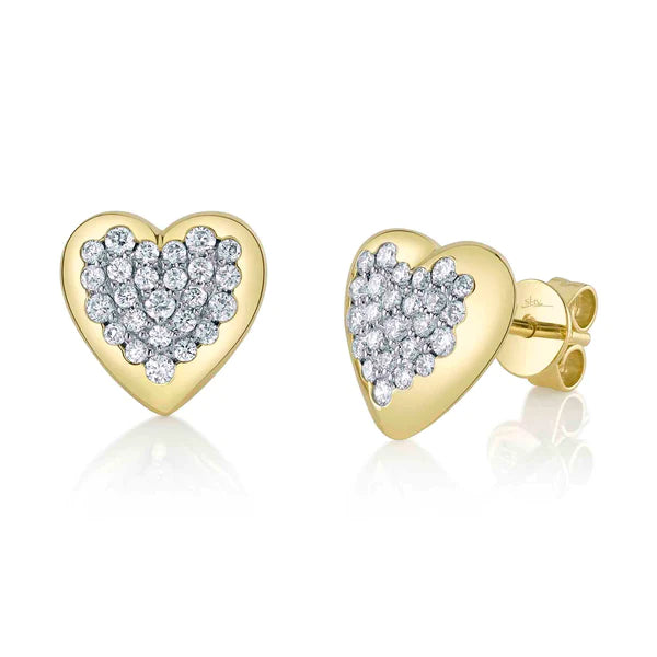 14K Gold Diamond Heart Stud Earrings