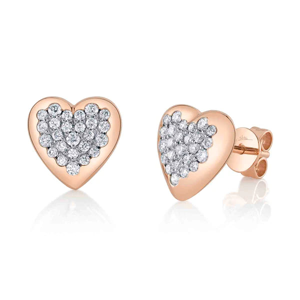 14K Gold Diamond Heart Stud Earrings