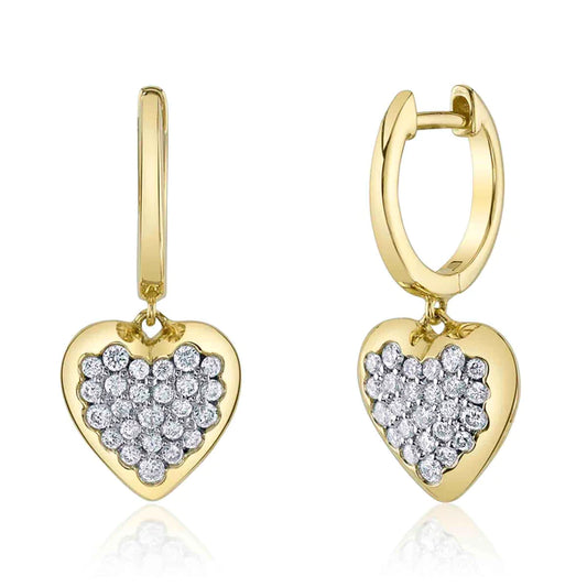 14K Gold Diamond Heart Earrings