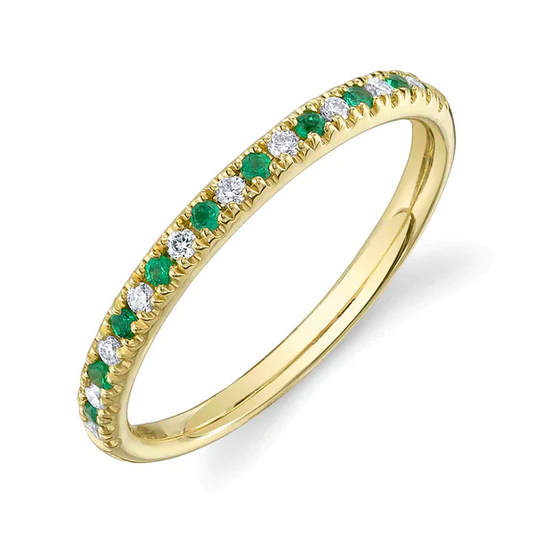 14K Gold Diamond Emerald Gemstone Band Ring