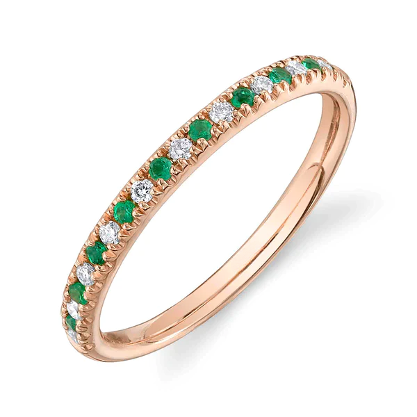 14K Gold Diamond Emerald Gemstone Band Ring