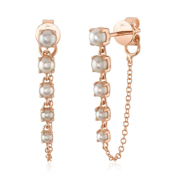 14K Gold Pearl Chain Earrings
