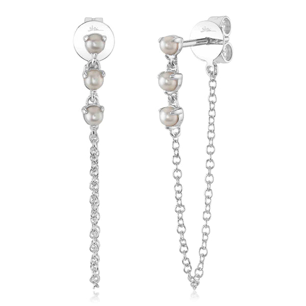 14K Gold Pearl Chain Earrings