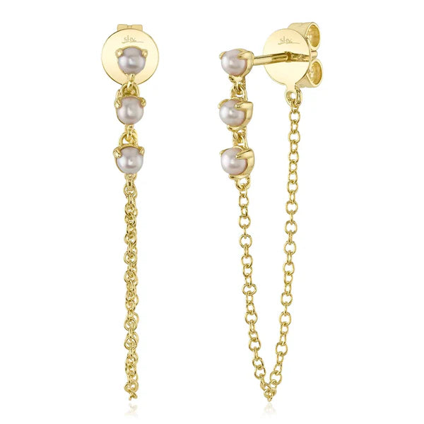 14K Gold Pearl Chain Earrings