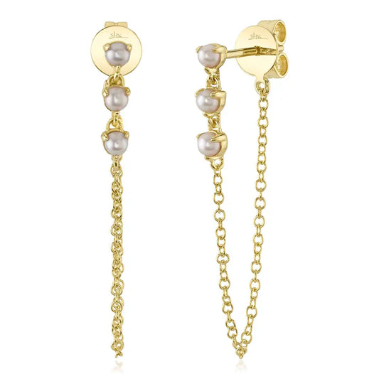 14K Gold Pearl Chain Earrings