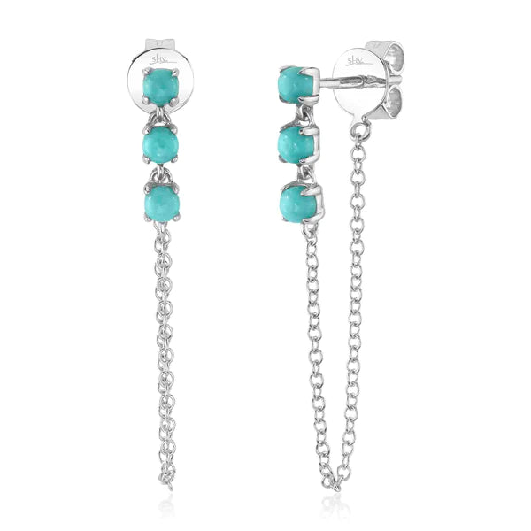 14K Gold Turquoise Chain Earrings