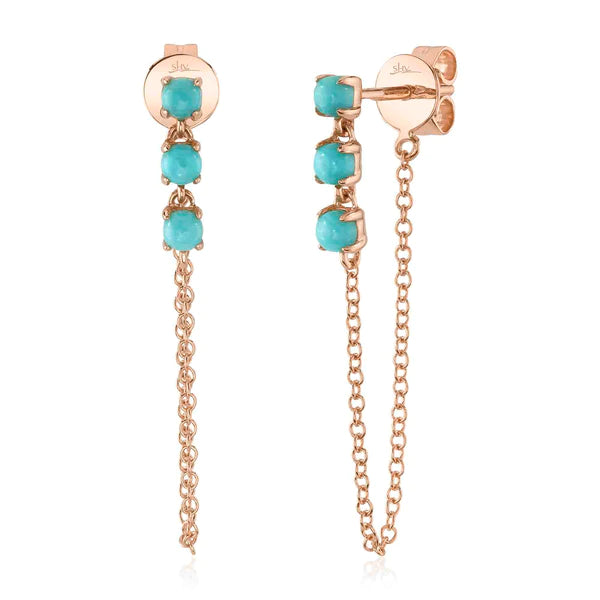 14K Gold Turquoise Chain Earrings