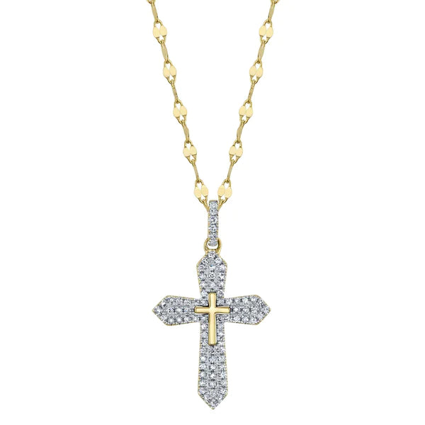 14K Gold Diamond Cross Pendant Necklace