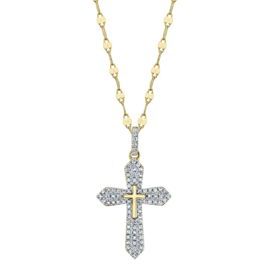 14K Gold Diamond Cross Pendant Necklace