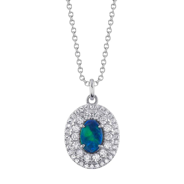 14K Gold Diamond Opal Necklace