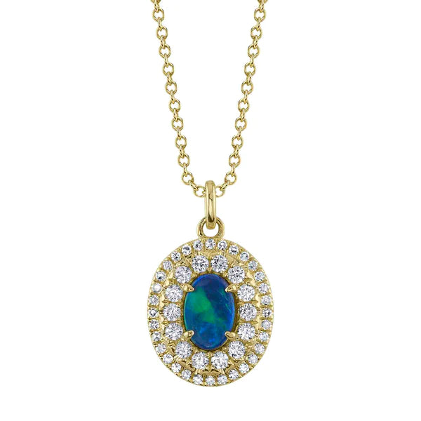 14K Gold Diamond Opal Necklace
