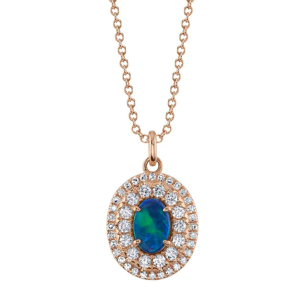 14K Gold Diamond Opal Necklace