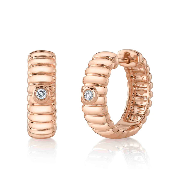 14K Gold Bezel Diamond Hoop Earrings