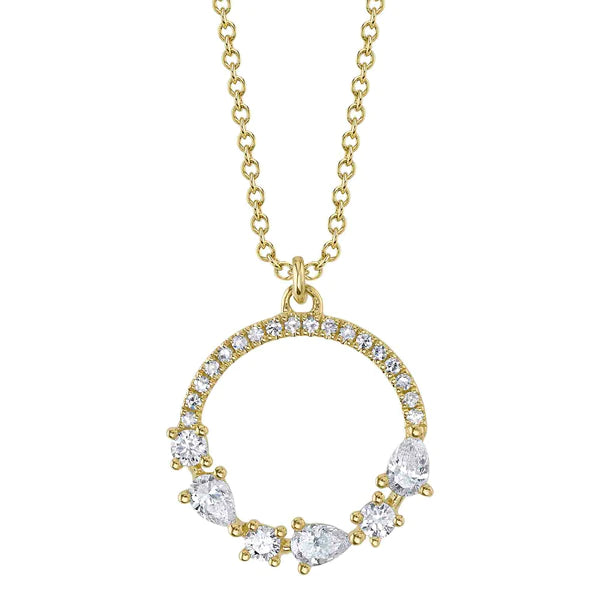 14K Gold Pear Diamond Circle Necklace