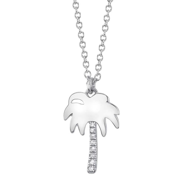 14K Gold Diamond Palm Tree Pendant Necklace