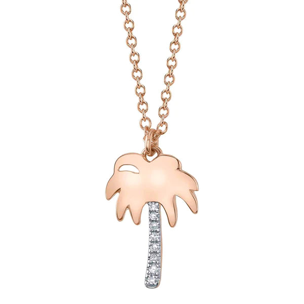 14K Gold Diamond Palm Tree Pendant Necklace