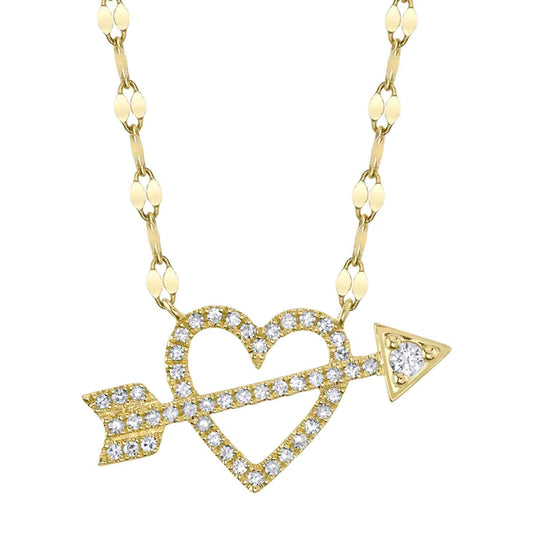 14K Gold Diamond Heart Arrow Necklace