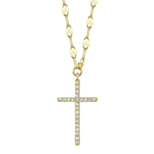 14K Gold Diamond Cross Pendant Necklace