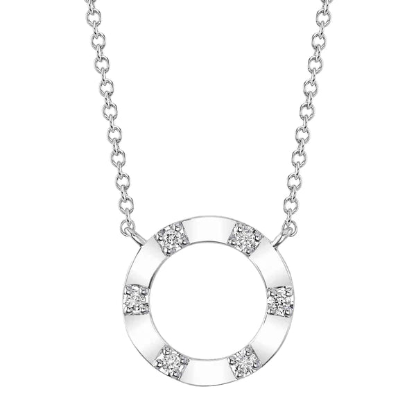 14K Gold Diamond Circle Round Pendant Necklace