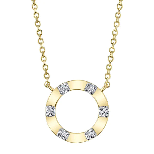14K Gold Diamond Circle Round Pendant Necklace