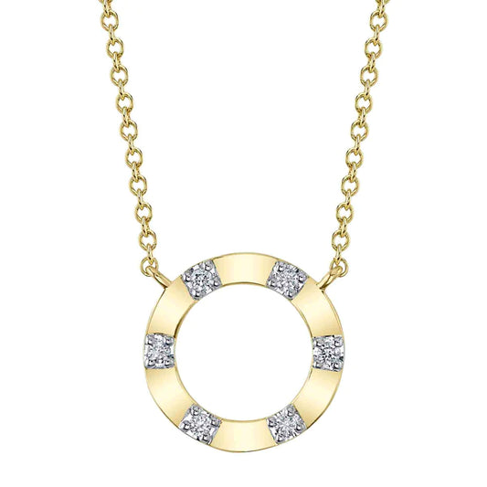 14K Gold Diamond Circle Round Pendant Necklace