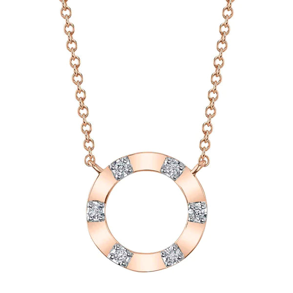 14K Gold Diamond Circle Round Pendant Necklace