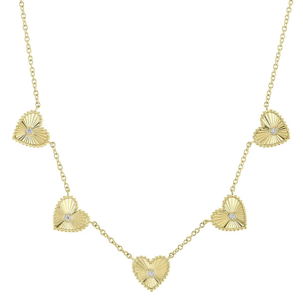 14K Gold Diamond Hearts Necklace