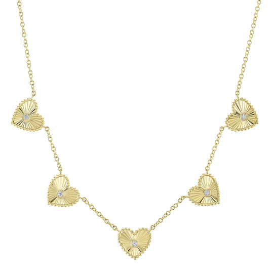 14K Gold Diamond Hearts Necklace