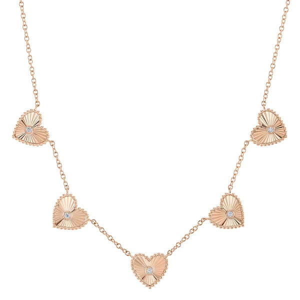 14K Gold Diamond Hearts Necklace