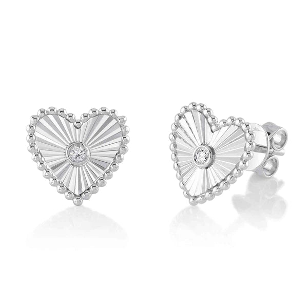 14K Gold Diamond Heart Stud Earrings