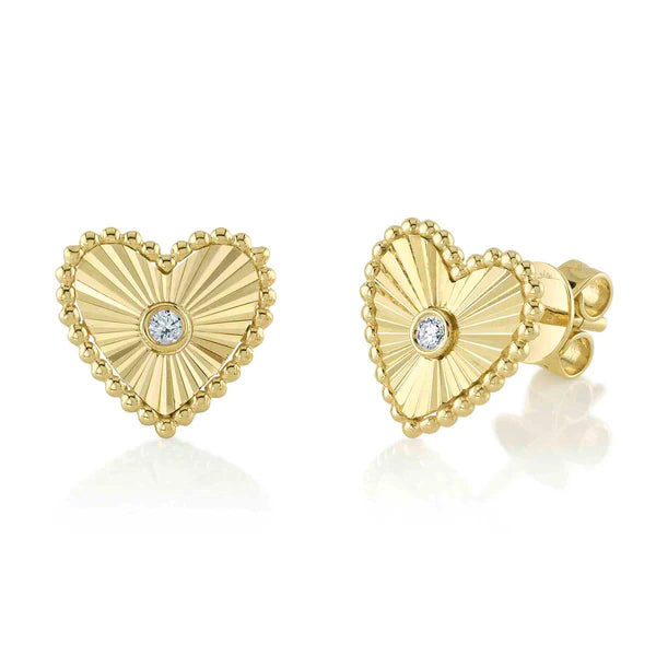 14K Gold Diamond Heart Stud Earrings