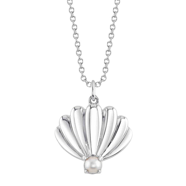 14K Gold Pearl Seashell Pendant Necklace