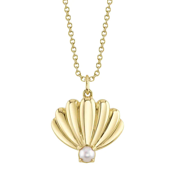 14K Gold Pearl Seashell Pendant Necklace